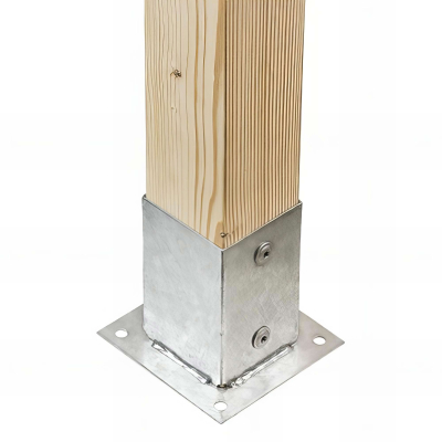 Pied de poteau carré zingé à visser - 101 x 150 x 2 mm