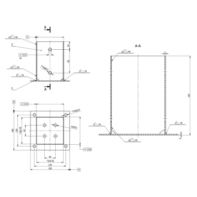 Pied de poteau carré zingé à visser - 101 x 150 x 2 mm