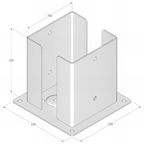 Pied de poteau fendu carré galvanisé à visser - 202 x 200 x 3,0 mm