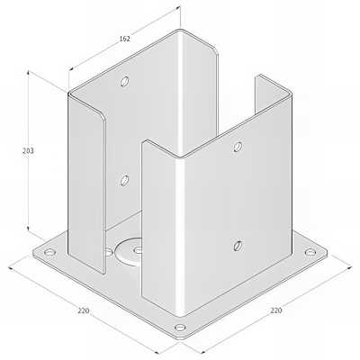 Pied de poteau fendu carré galvanisé à visser - 202 x 200 x 3,0 mm