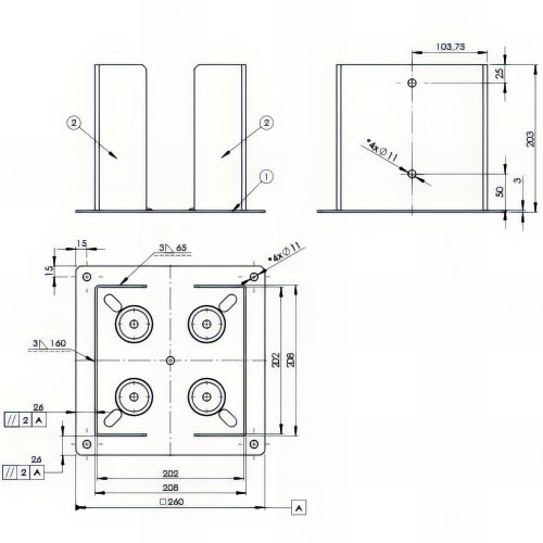 Pied de poteau fendu carré galvanisé à visser - 202 x 200 x 3,0 mm