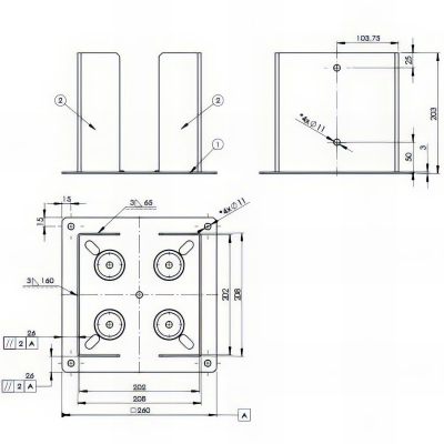 Pied de poteau fendu carré galvanisé à visser - 202 x 200 x 3,0 mm