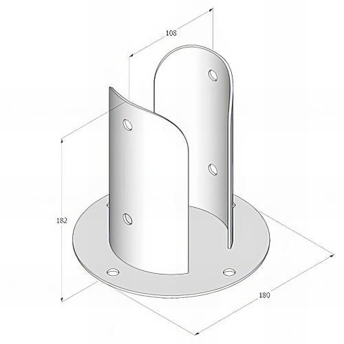 Pied de poteau fendu rond galvanisé à visser - 102 x 180 x 2,5mm