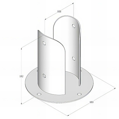Pied de poteau fendu rond galvanisé à visser - 102 x 180 x 2,5mm