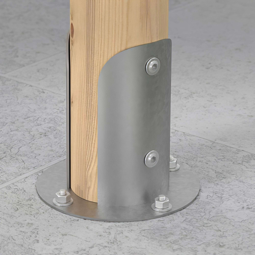 Pied de poteau fendu rond galvanisé à visser - 102 x 180 x 2,5mm