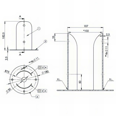 Pied de poteau fendu rond galvanisé à visser - 102 x 180 x 2,5mm