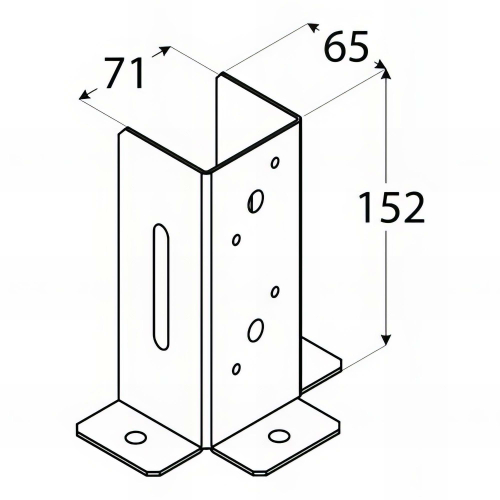 Pied de poteau ouvert galvanisé à visser - 71 x 150 x 2 mm