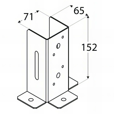 Pied de poteau ouvert galvanisé à visser - 71 x 150 x 2 mm