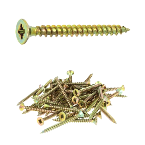 100 vis agglo tête fraisée pozidriv acier zingués bichromatées (jaune/or) - Diamètre 6 mm