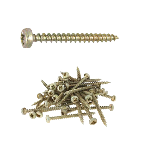 500 vis agglo tête cylindrique pozidriv acier bichromatées (jaune/or) - Diamètre 3,5 mm
