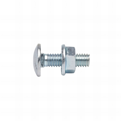 100 Boulons tête ronde collet carré Collet Réduit + écrous Embase crantée acier zingués blanc diamètre 6 mm