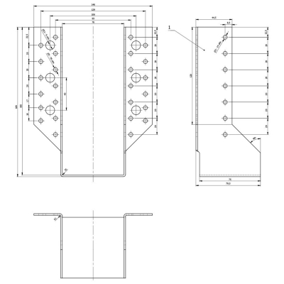 Sabot de charpente galvanisé à ailes extérieures - Larg. 76 x Ht. 182 mm