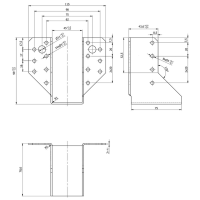 Sabot de charpente galvanisé à ailes extérieures - Larg. 45 x Ht. 97 mm 2