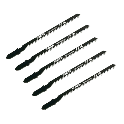 5 Lames scie Sauteuse CV (pour bois/plexi) Dents affutées Croisées Avoyées 75/100Mm - 4mm Chantourner