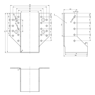 Sabot de charpente galvanisé à ailes extérieures - Larg. 60 x Ht. 130 mm 2