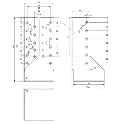 Sabot de charpente galvanisé à ailes intérieures - Larg. 70 x Ht. 155 mm 2
