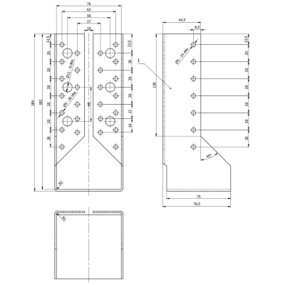 Sabot de charpente galvanisé à ailes intérieures - Larg. 76 x Ht. 182 mm 2