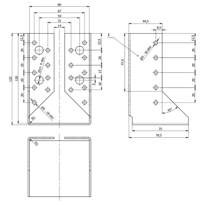 Sabot de charpente galvanisé à ailes intérieures - Larg. 80 x Ht. 120 mm 2