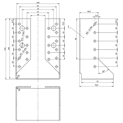 Sabot de charpente galvanisé à ailes intérieures - Larg. 100 x Ht. 140 mm 2