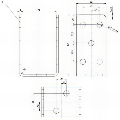 Embase pied de poteau en U zinguée à visser - 71 x 120 x 4 mm