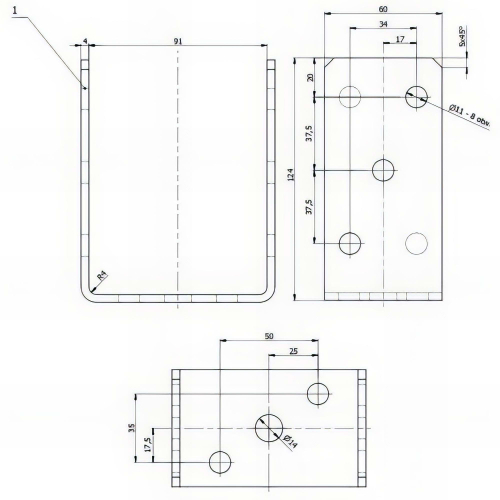 Embase pied de poteau en U zinguée à visser - 91 x 120 x 5 mm