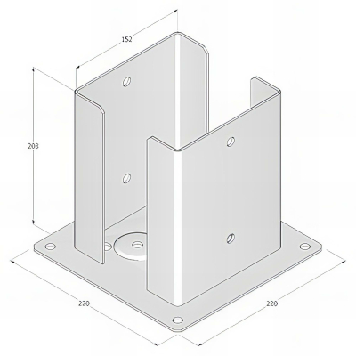 Pied de poteau fendu carré galvanisé à visser - 152 x 200 x 3,0 mm 2