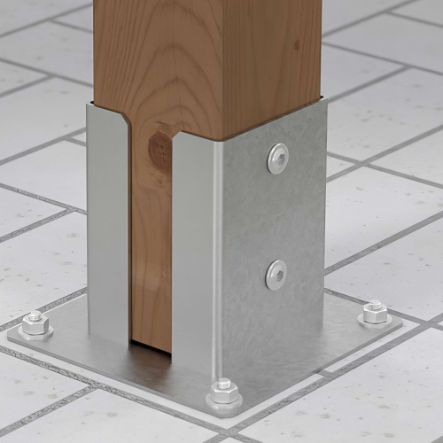 Pied de poteau fendu carré galvanisé à visser - 152 x 200 x 3,0 mm