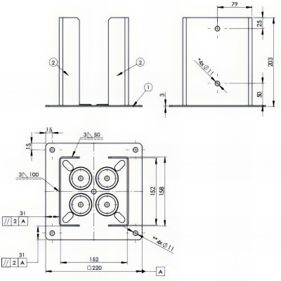 Pied de poteau fendu carré galvanisé à visser - 152 x 200 x 3,0 mm