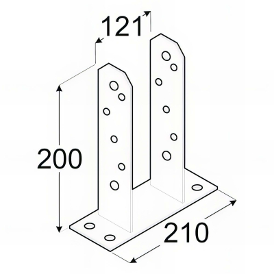Embase pied de poteau en TT zinguée à visser - 121 x 200 x 5 mm