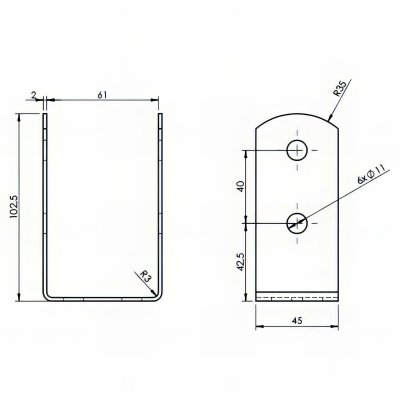 Embase pied de poteau en U zinguée à visser - Pour poteau rectangulaire - 67 x 45 x 100 x 2,0 mm 2