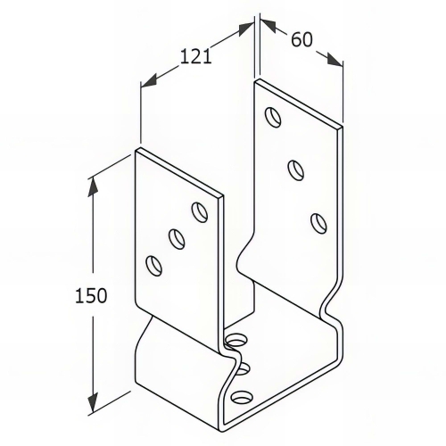 Embase pied de poteau en U avec support zinguée à visser - 121 x 150 x 60 x 4,0 mm