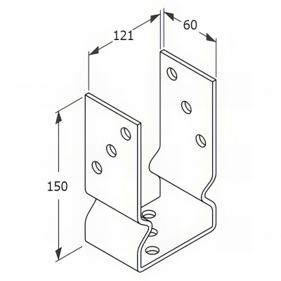 Embase pied de poteau en U avec support zinguée à visser - 121 x 150 x 60 x 4,0 mm