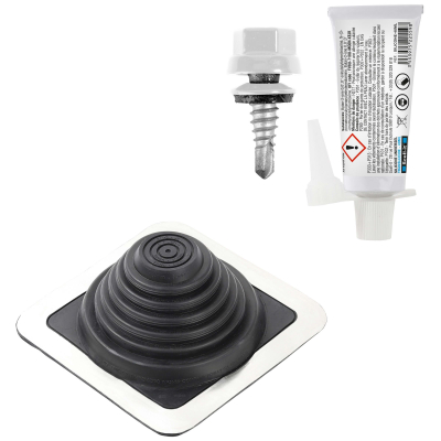 Kit sortie de toiture solin bac acier + 16 vis à cavaliers étanches + colle - Diamètre 6,3 mm