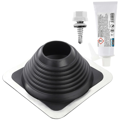 Kit sortie de toiture solin bac acier + 20 vis à cavaliers étanches + colle - Diamètre 121mm - 254 mm