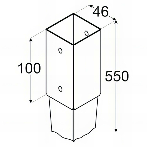Pied de poteau de jardin carré zingué à enfoncer - 46 x 550 x 1,5 mm