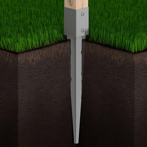 Pied de poteau de jardin carré zingué à enfoncer - 46 x 550 x 1,5 mm