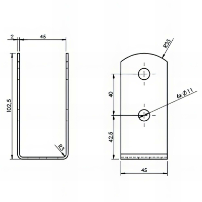 Embase pied de poteau en U zinguée à visser - Pour poteau rectangulaire - 45 x 45 x 100 x 2,0 mm 2