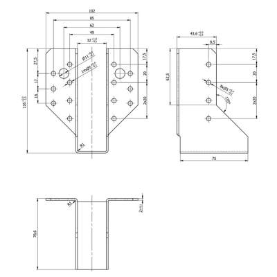 Sabot de charpente galvanisé à ailes extérieures - Larg. 32 x Ht. 114 mm 2
