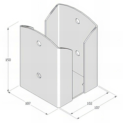 Pied de poteau fendu carré galvanisé à visser - Vis de fixation invisibles - Pour poteau de 102mm - Epaisseur de tôle 2,5mm