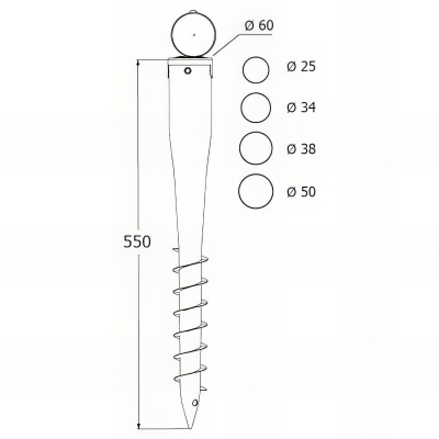 Pied de poteau de jardin rond zingué à tarauder avec accessoires - D. 60 x L. 550 mm - 60 x 550 x 1,7 mm