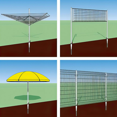 Pied de poteau de jardin rond zingué à tarauder avec accessoires - D. 60 x L. 550 mm - 60 x 550 x 1,7 mm