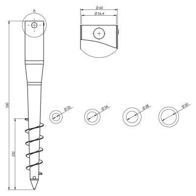Pied de poteau de jardin rond zingué à tarauder avec accessoires - D. 60 x L. 550 mm - 60 x 550 x 1,7 mm