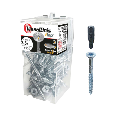 Boite de 150 vis agglo premium zinguée torx/ttap ailette 16/20/25/30mm - diam 3.5 mm