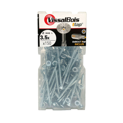 Boite de 150 vis agglo premium zinguée torx/ttap ailette 16/20/25/30mm - diam 3.5 mm