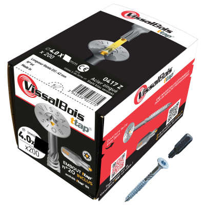 Boite de 200 vis agglo Torx20 zinguées à filetage partiel torx/ttap ailette 60/70mm - diam 4 mm