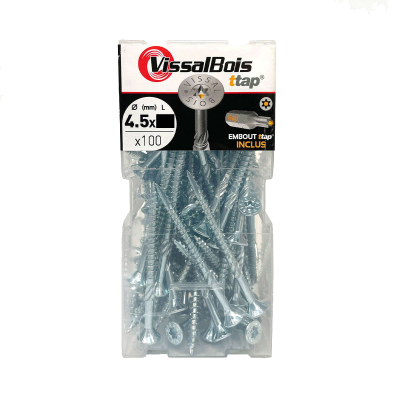 Boite de 100 vis agglo premium zinguée torx/ttap ailette 40/45/50/60mm - diam 4.5 mm