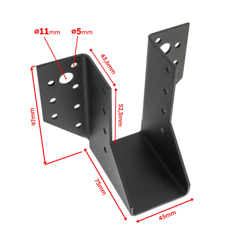 Sabot de charpente noir à ailes extérieures - Larg. 45 x Ht. 97 mm