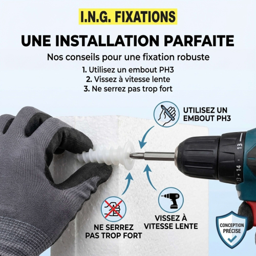 25 Chevilles pour fixation directe dans les isolants polystyrène - D. 23 x 50 mm - Empreinte Embout PH3