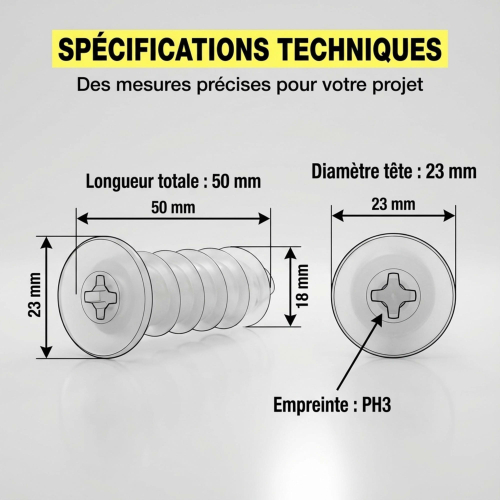 25 Chevilles pour fixation directe dans les isolants polystyrène - D. 23 x 50 mm - Empreinte Embout PH3