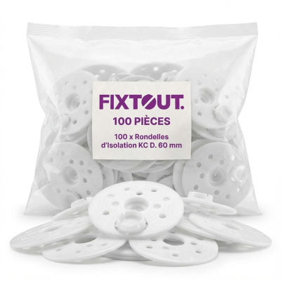 100 rondelles d'isolation avec capuchon KC D. 60 mm pour vis VBF ou cheville NFA - Fixtout